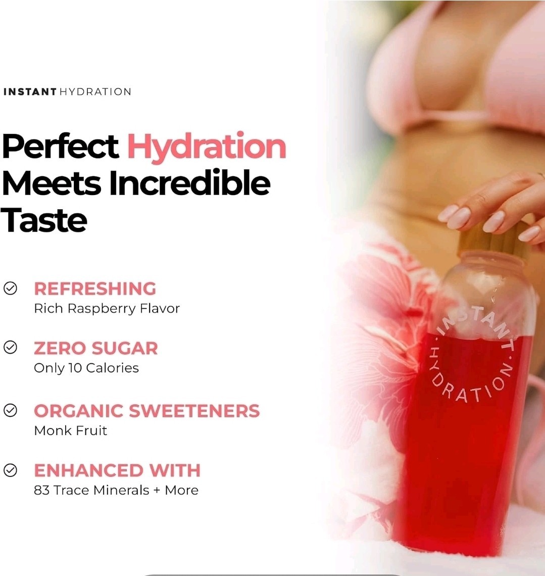 Instant Hydration Sugar Free Electrolytes Powder Packets 20 Sticks Raspberry