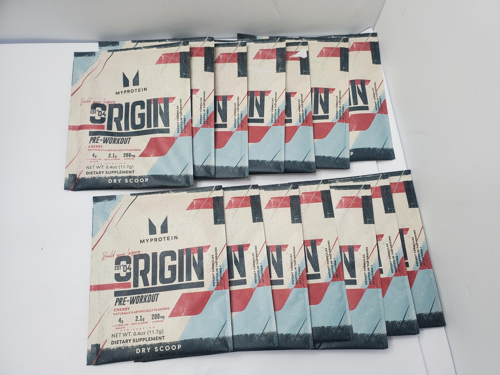 14pk Myprotein Origin Pre-Workout Dry Scoop 0.4oz Cherry 200mg exp 8/26