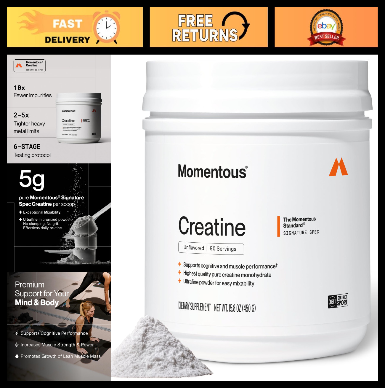 Creatine Monohydrate Powder – Supports Strength, Lean Muscle & Recovery – NSF Ce