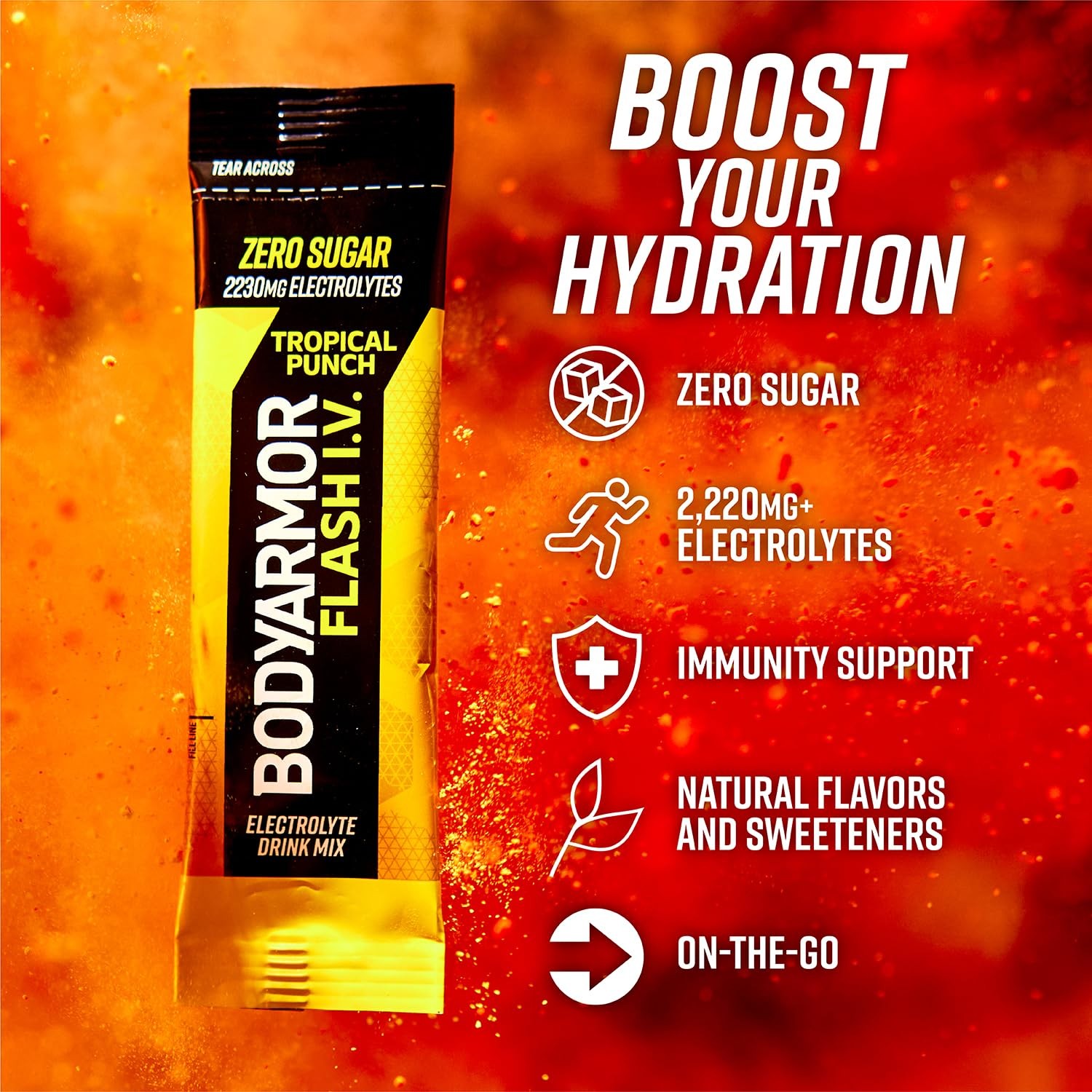 BODYARMOR Flash IV Electrolyte Packets, Tropical Punch 3.75 Ounce (Pack of 1)