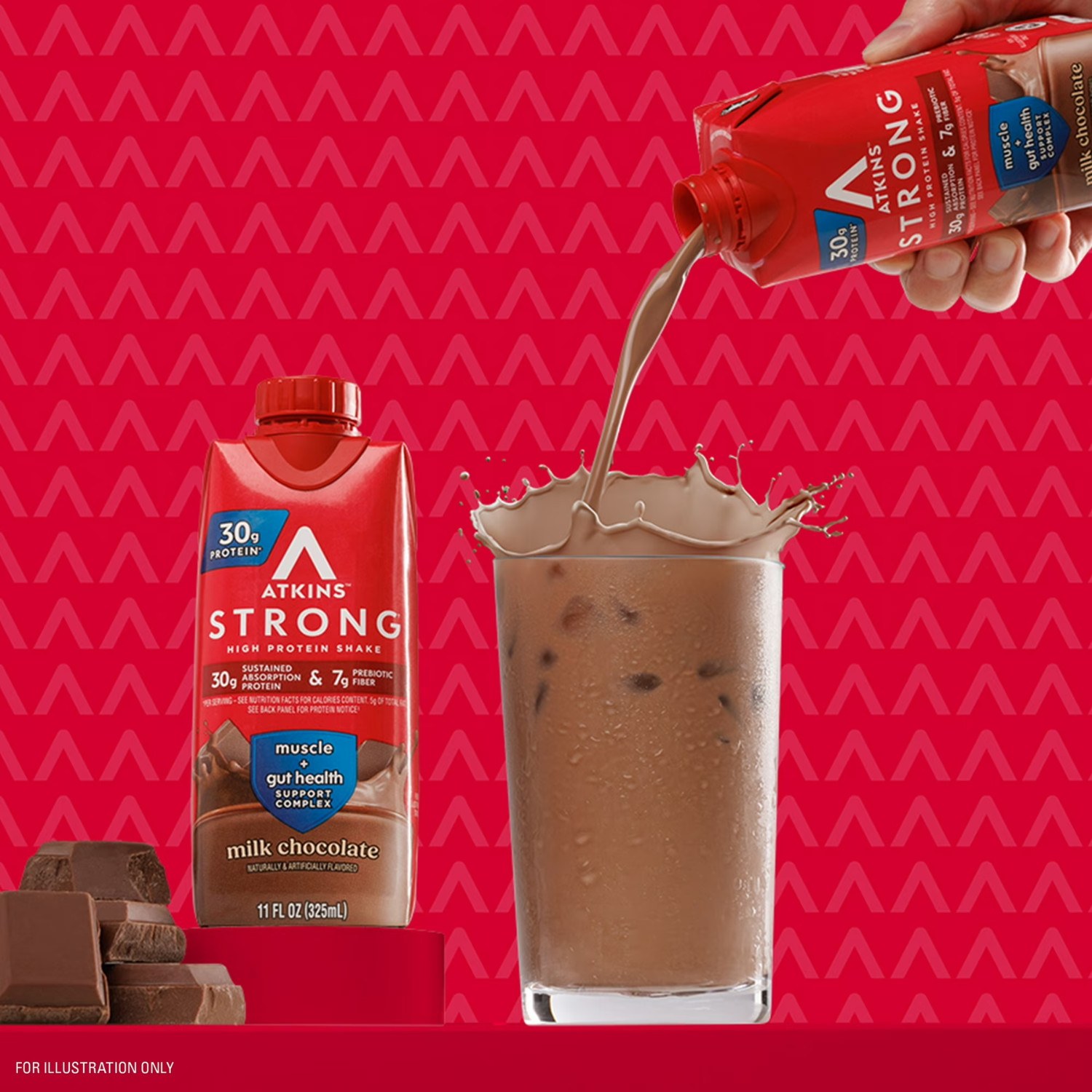 Atkins Strong, High Protein Shake, Milk Chocolate, 30g of Protein, 4 Count, 3 PK
