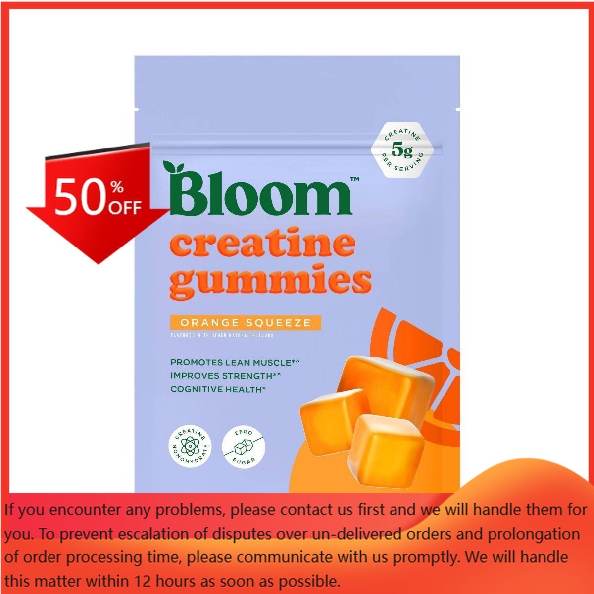 BLOOM NUTRITION Creatine Monohydrate Gummies – Orange Squeeze – 36ct/12 Servings