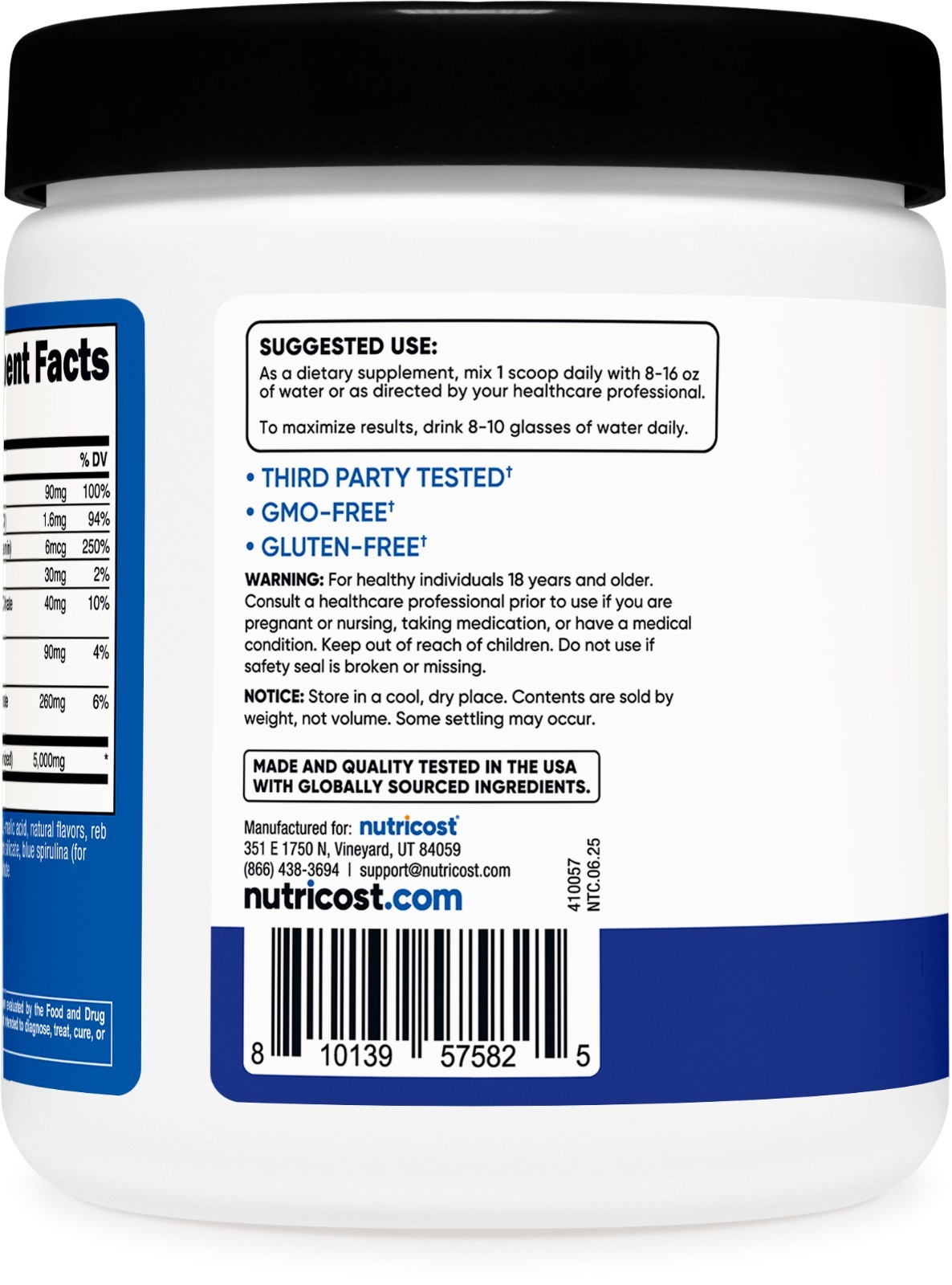 Nutricost Creatine Monohydrate + Hydration Blue Raspberry Flavored, 30 Servings