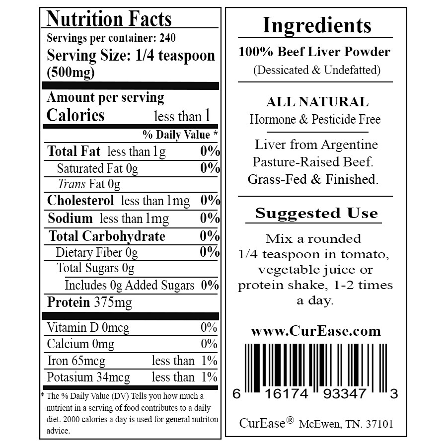 ORGANIC Argentine Grass Fed & Finished Beef LIVER POWDER Undefatted Protein 1 LB