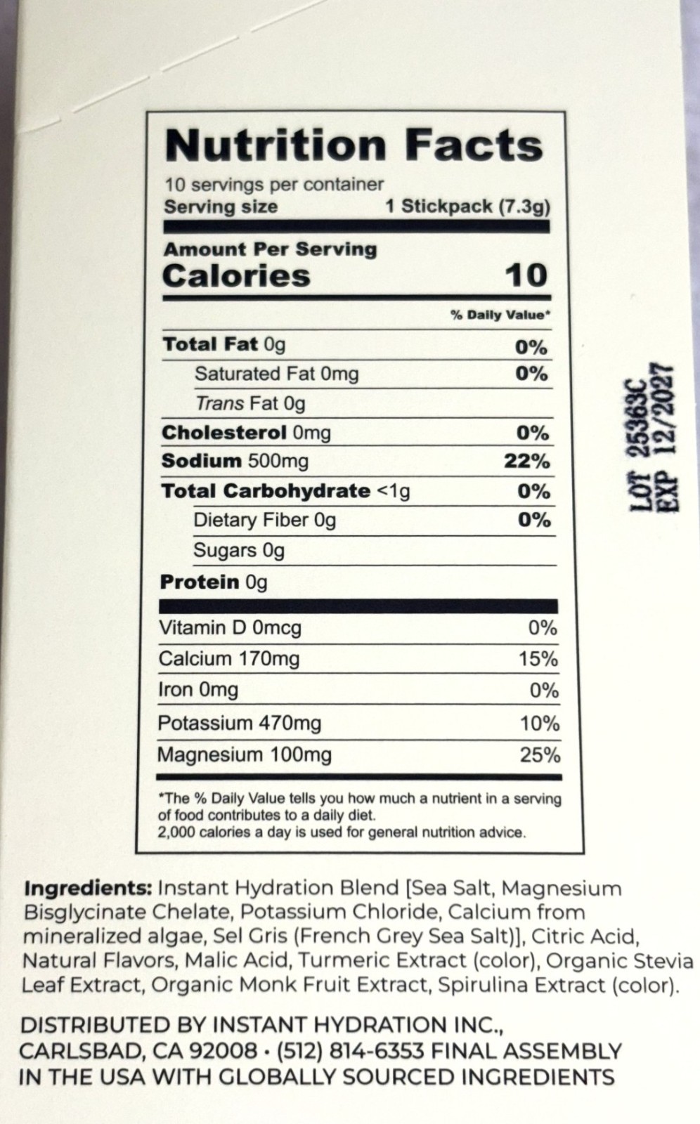 Instant Hydration Electrolyte Powder Packets Lemon Lime – 10 Packets-NEW
