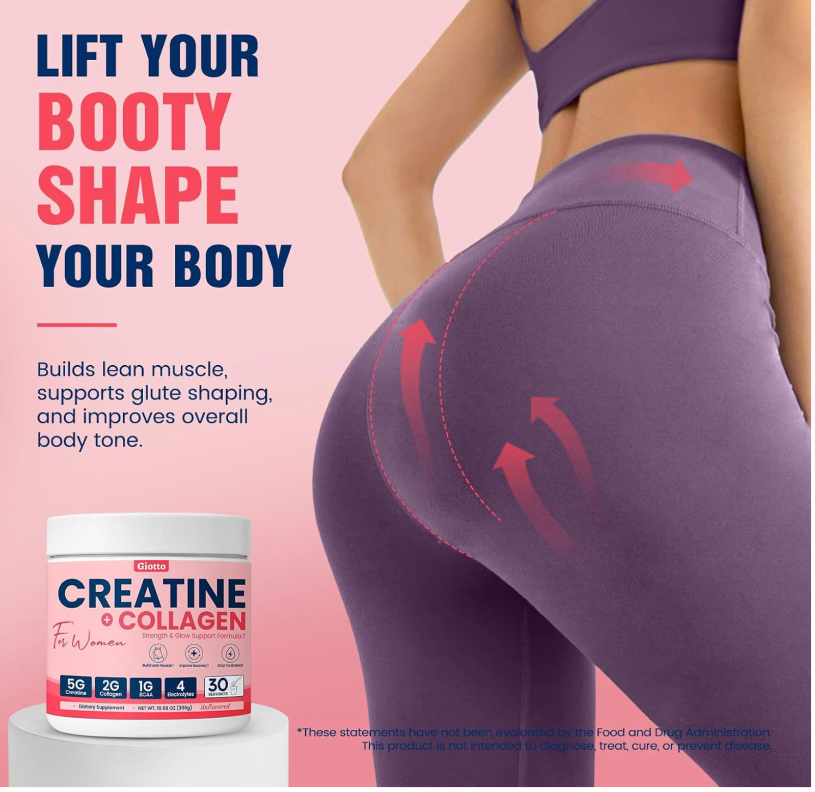 Creatine for Women, USP Grade Micronized Creatine Monohydrate Powder w/ Collagen