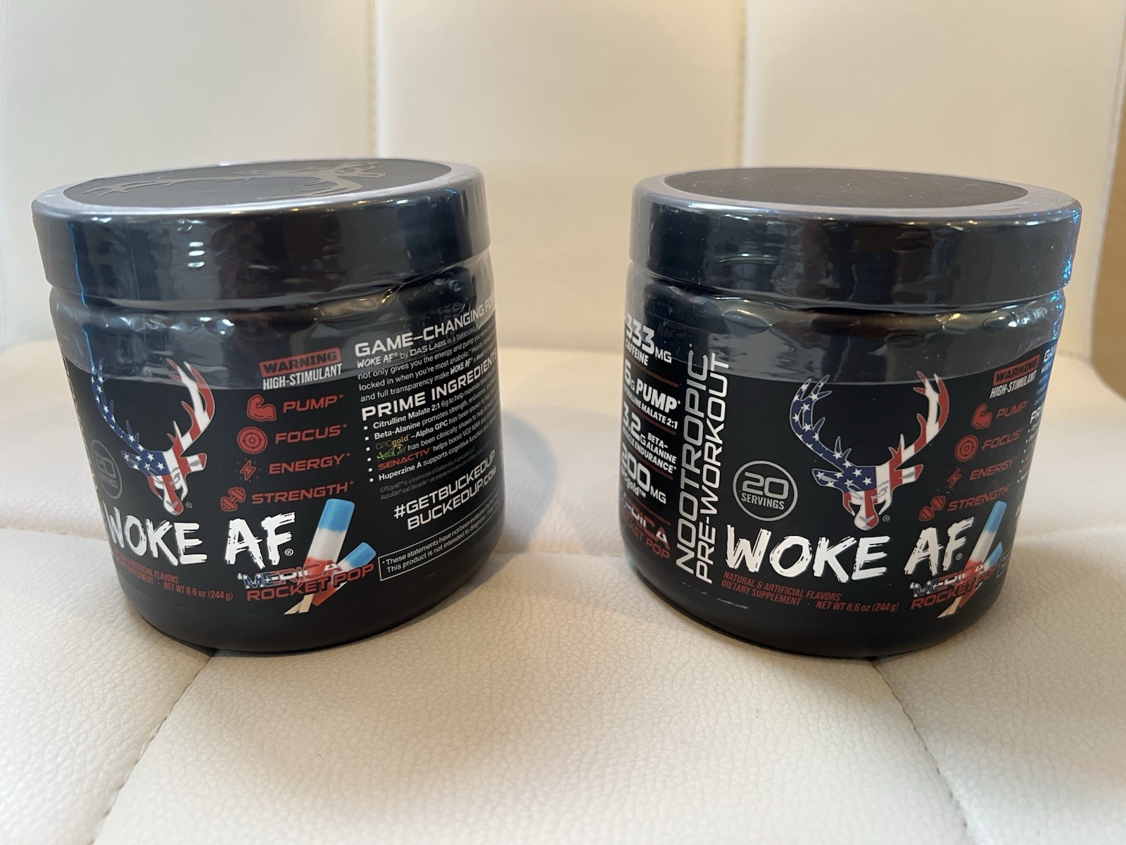 Bucked Up Woke AF Pre-Workout Powder Rocket Pop / Blood Raz (Lot of 2)
