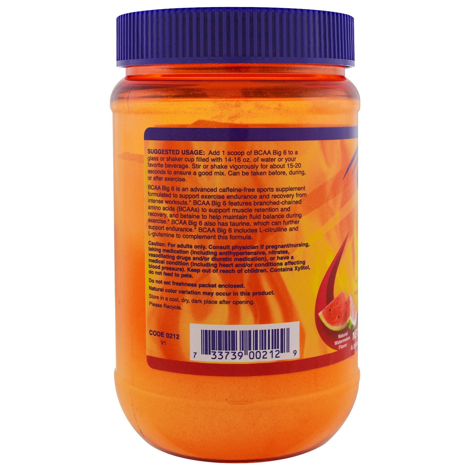 Sports, BCAA Big 6, Watermelon, 21.16 oz (600 g)