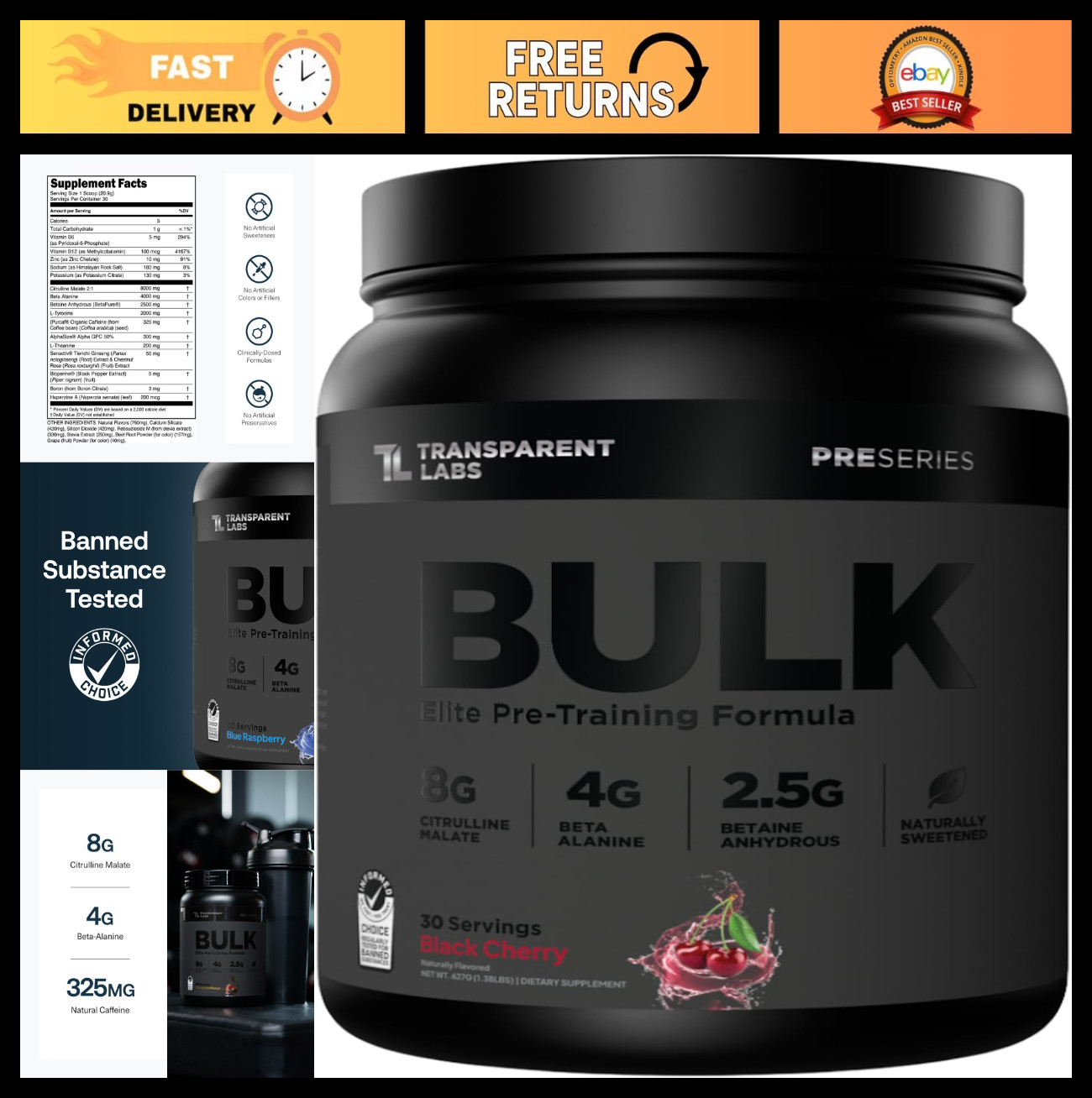 Sugar-Free Pre Workout Powder – Clinically Dosed Energy Boost, Beta Alanine, Cit