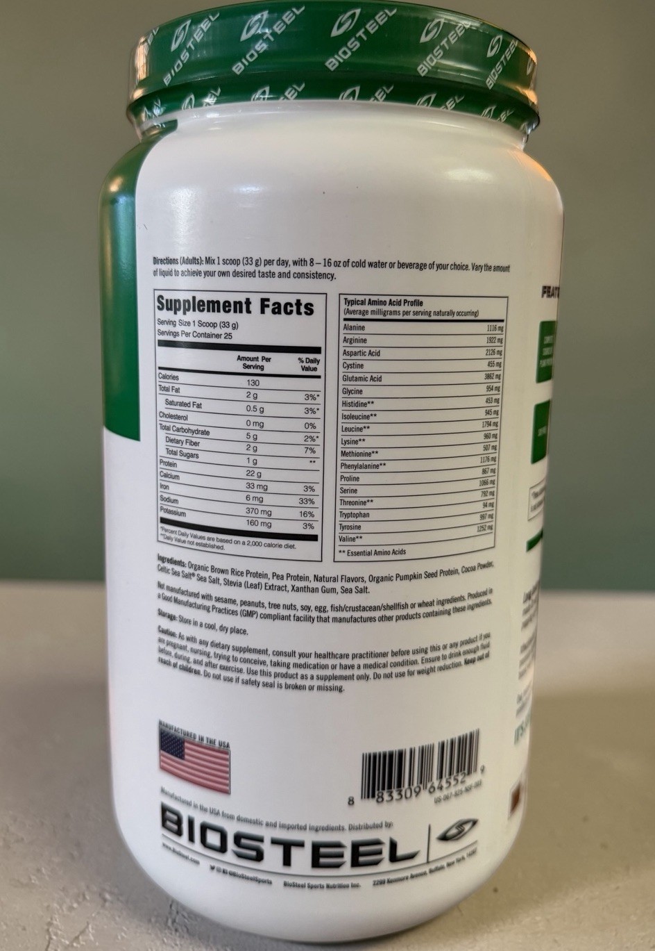 BioSteel Sports Plant Based Protein Powder Supplement Chocolate 29 Oz Exp: 11/26