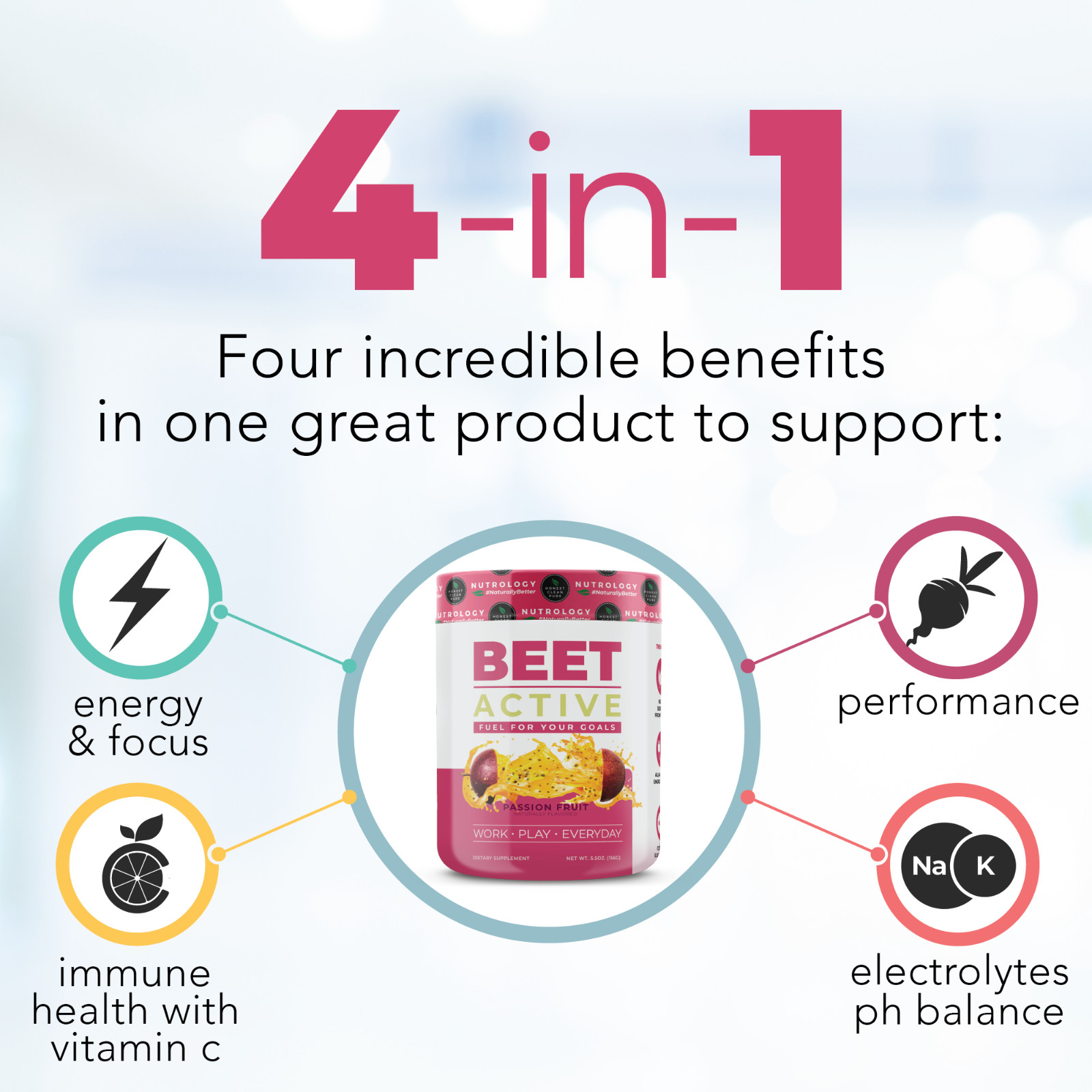 Beet Active–All-Natural Vegan Pre-Workout–Beet Root Powder- Passion Fruit