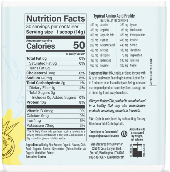 Sunwarrior Protein Refresher Pineapple Coconut water mix 14.8 oz