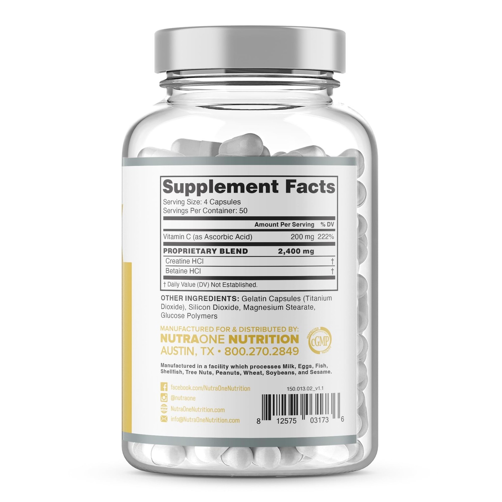 CNSix Creatine Capsules by NutraOne – Creatine HCL to Help Build Lean Musc