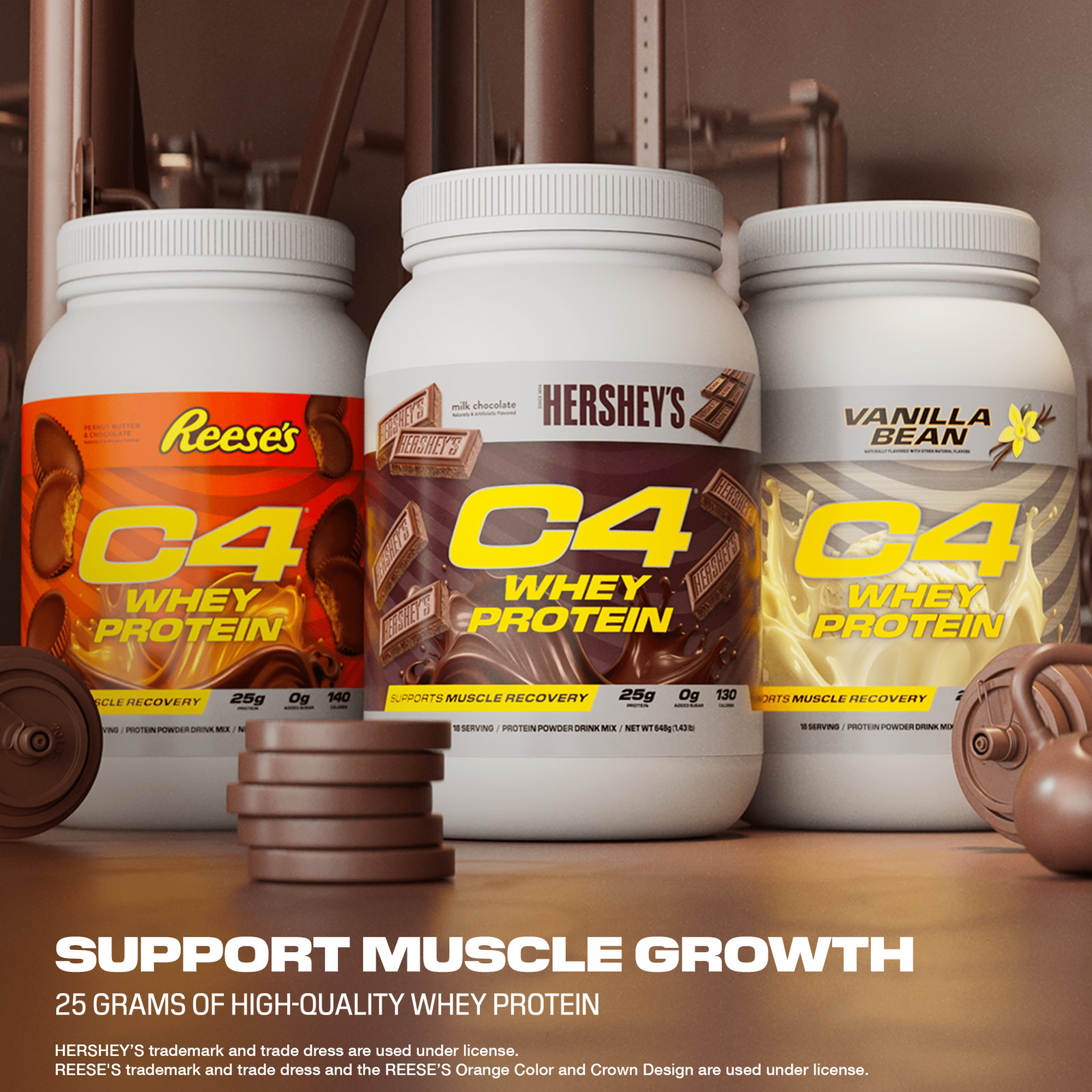 C4 Whey Protein Powder, Reese’s Peanut Butter Cup Flavor, 25g of Protein