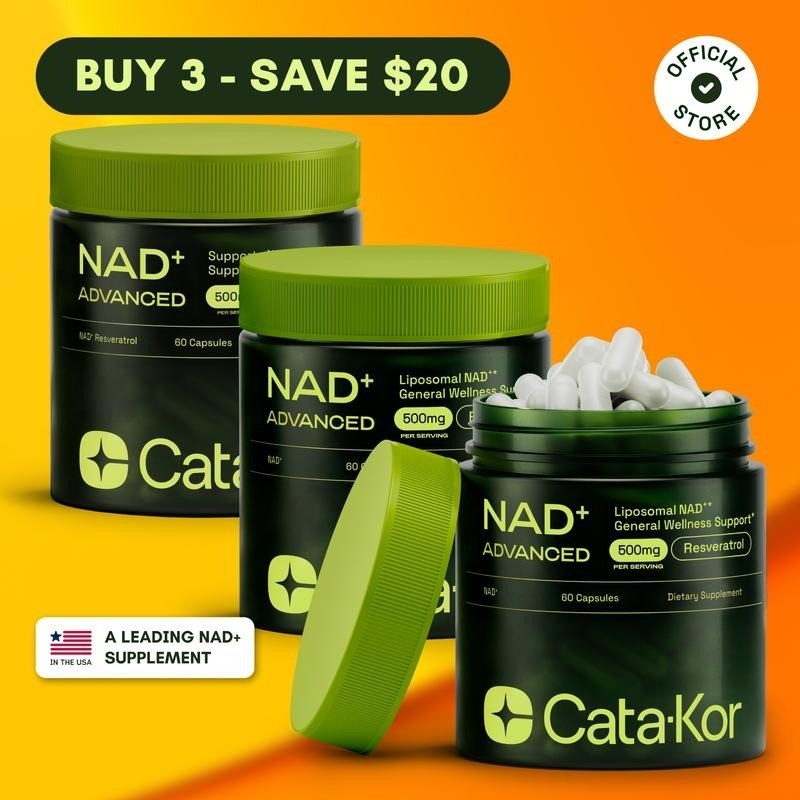 3x Cata-Kor NAD+ Advanced – NAD Supplement with Resveratrol – 180 Capsules