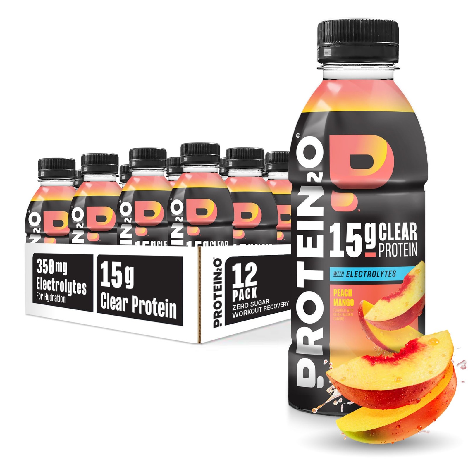Protein2o 15g Whey Protein Infused Water, Peach 16.9 Fl Oz (Pack of 12)