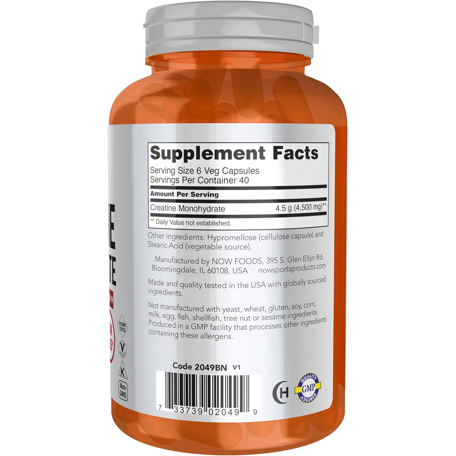NOW Sports Nutrition, Creatine Monohydrate 750 mg, 240 Veg Capsules