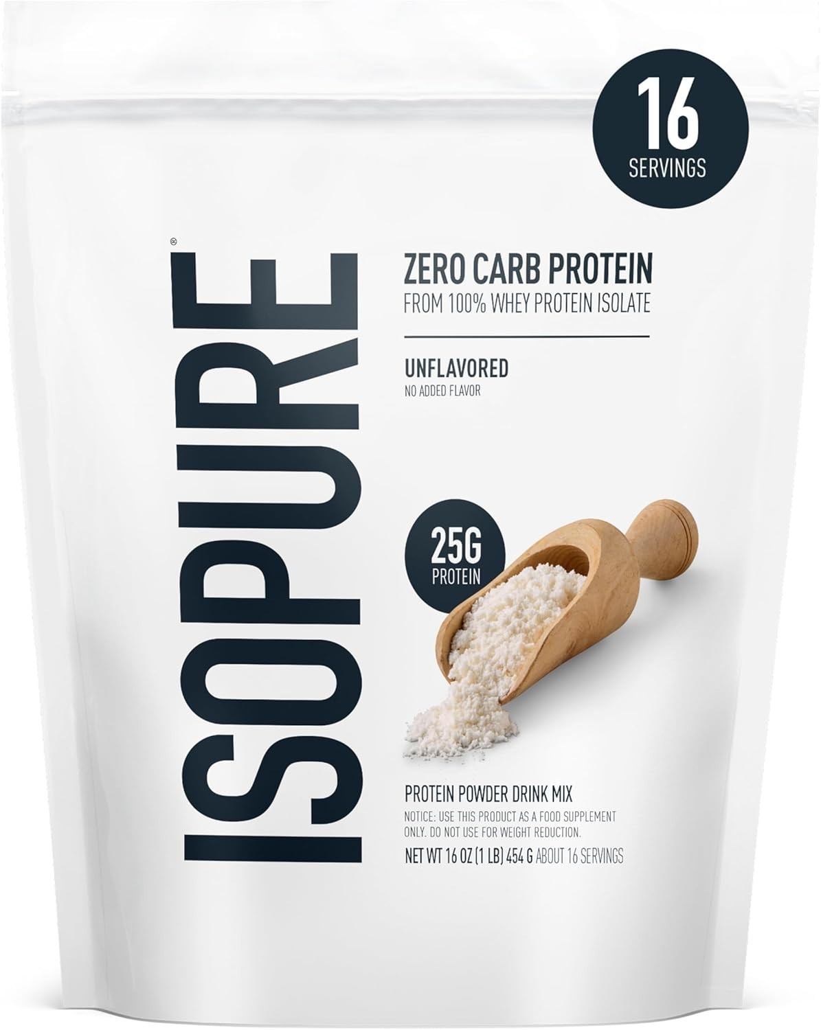 Isopure Zero Carb Whey Protein Isolate Unflavored 1lb 25g Protein 16 Serv