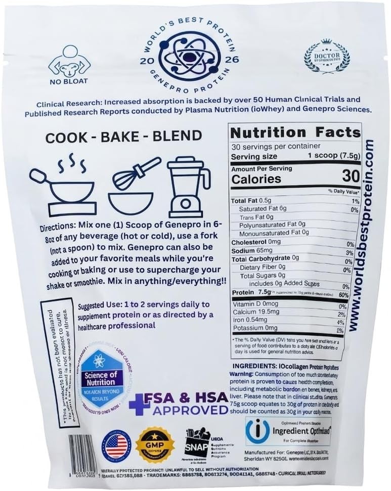 Genepro Unflavored Collagen Peptides Protein Supplement (30 Servings)