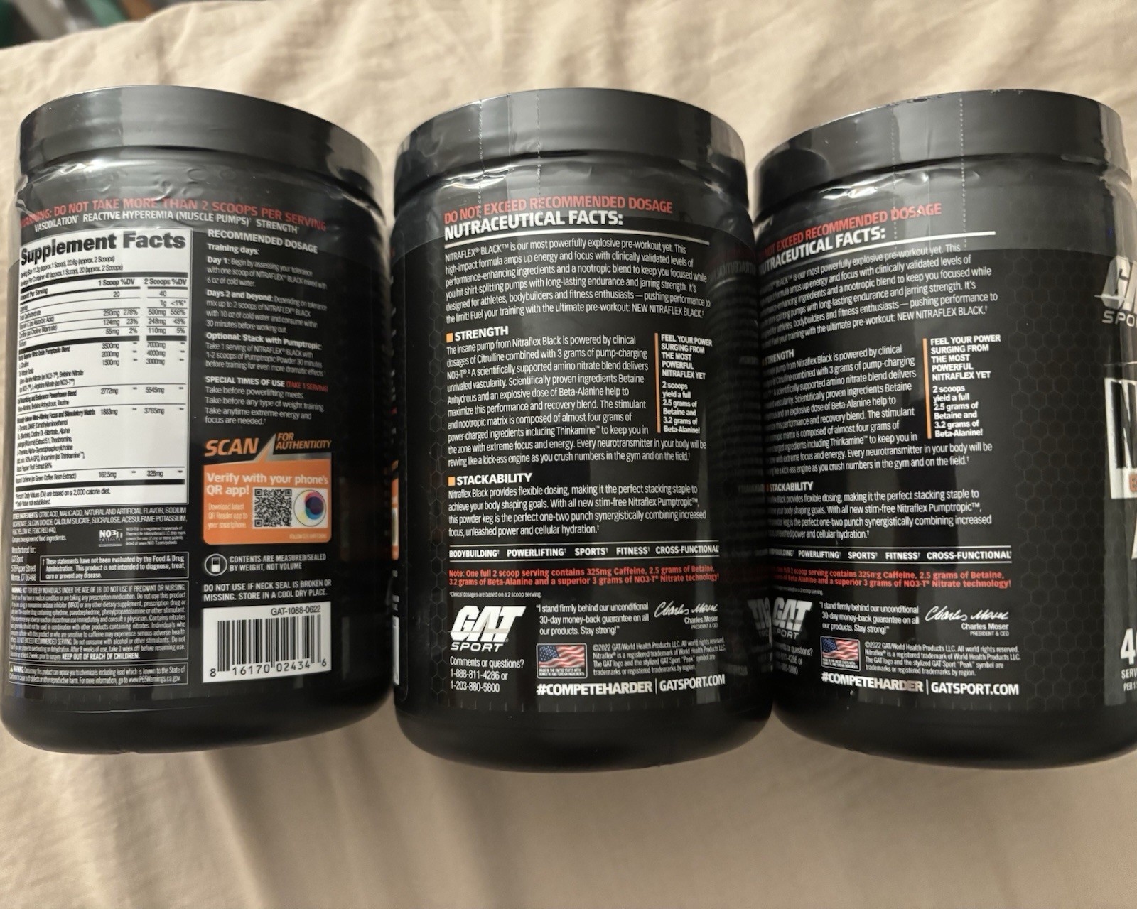 GAT SPORT Nitraflex Extreme Pre Training Formula BLACK 20 Serving (LOT OF 3) New