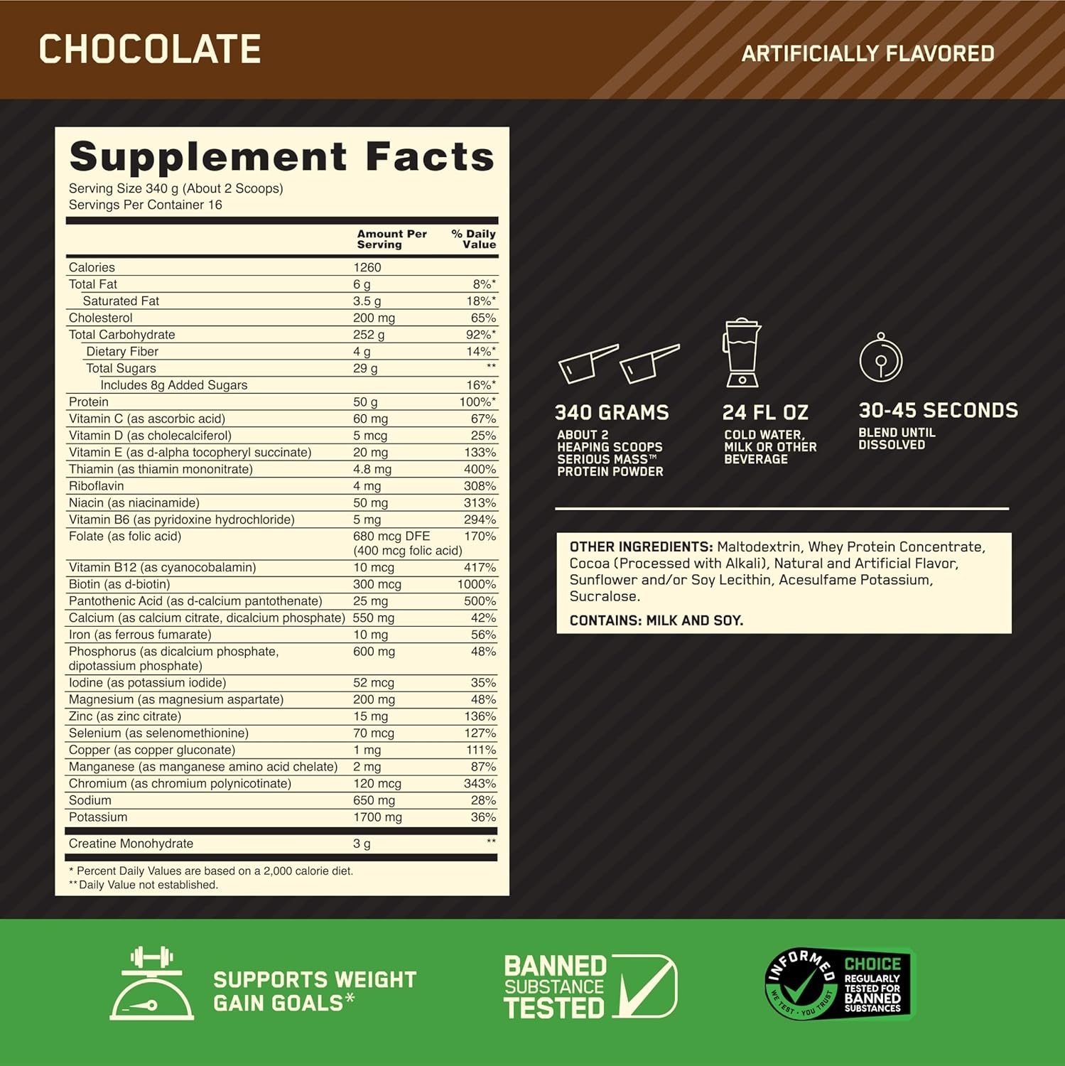 Optimum Nutrition Serious Mass Chocolate 12 lbs