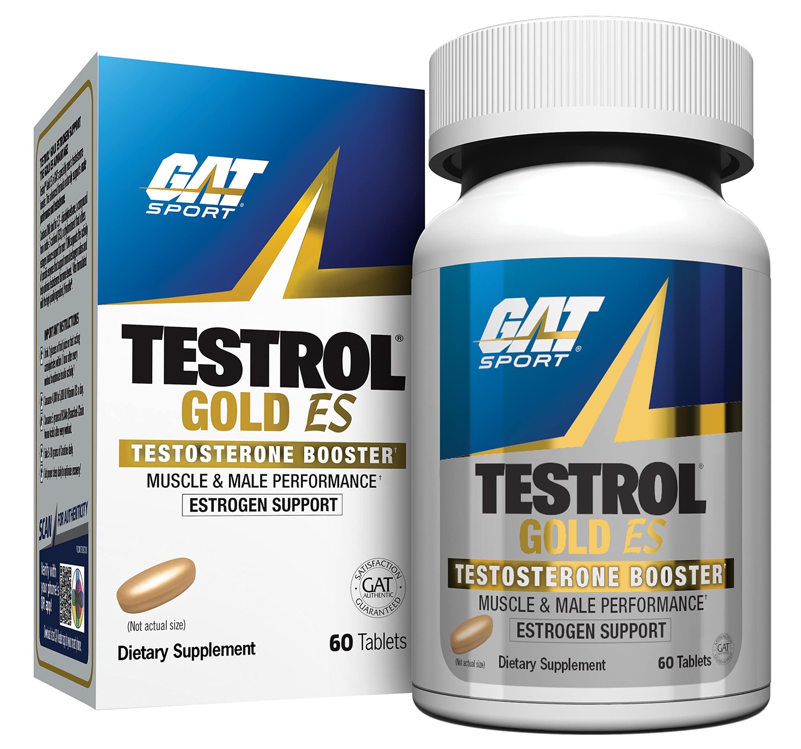 GAT SPORT Testrol Gold ES, Tribulus, DIM, Zinc, 60 Count (Pack of 1), Blue