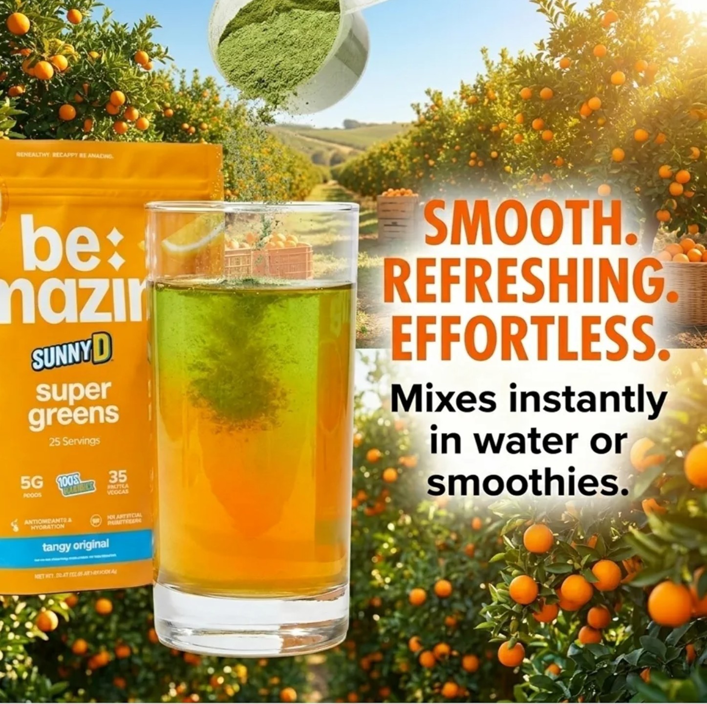 BE Amazing SUPER GREENS 1 Lb Size (25 Serv) Natural Sunny D Flavor BEST BY 10/26