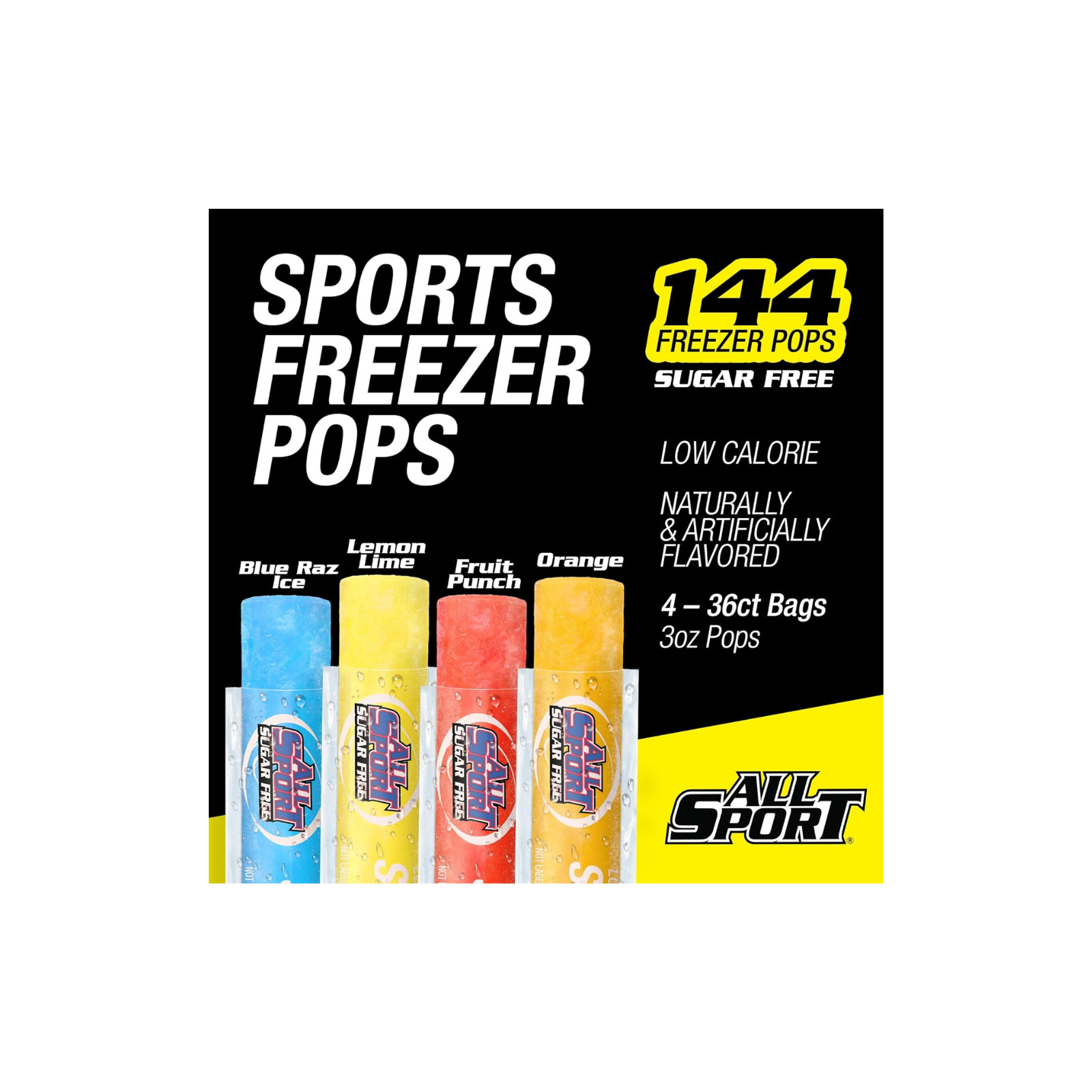 All Sport Sugar Free Freezer Pops 3oz 144 Count Electrolyte Ice Pops Variety