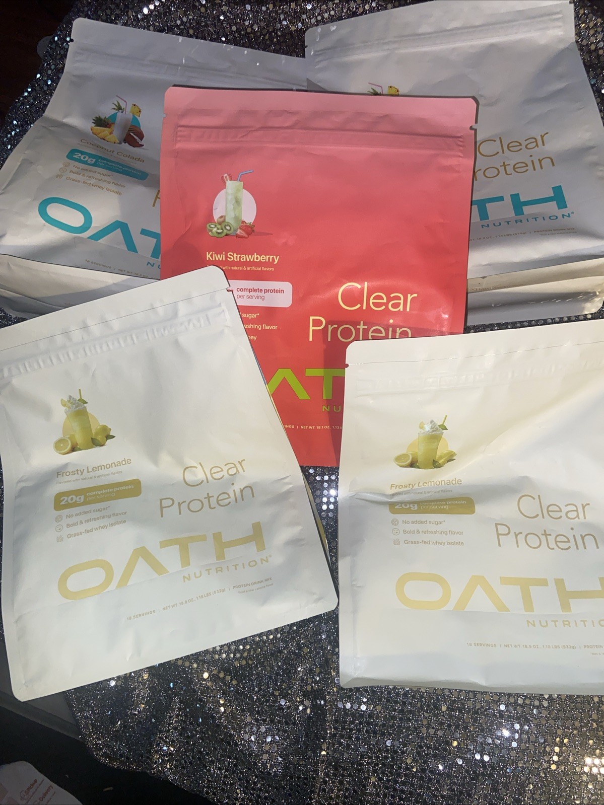 Lot Of 5 Various Oath Clear Protein Drink Mixes 18 Oz. Ea 5 Bags New Exp 8/2027