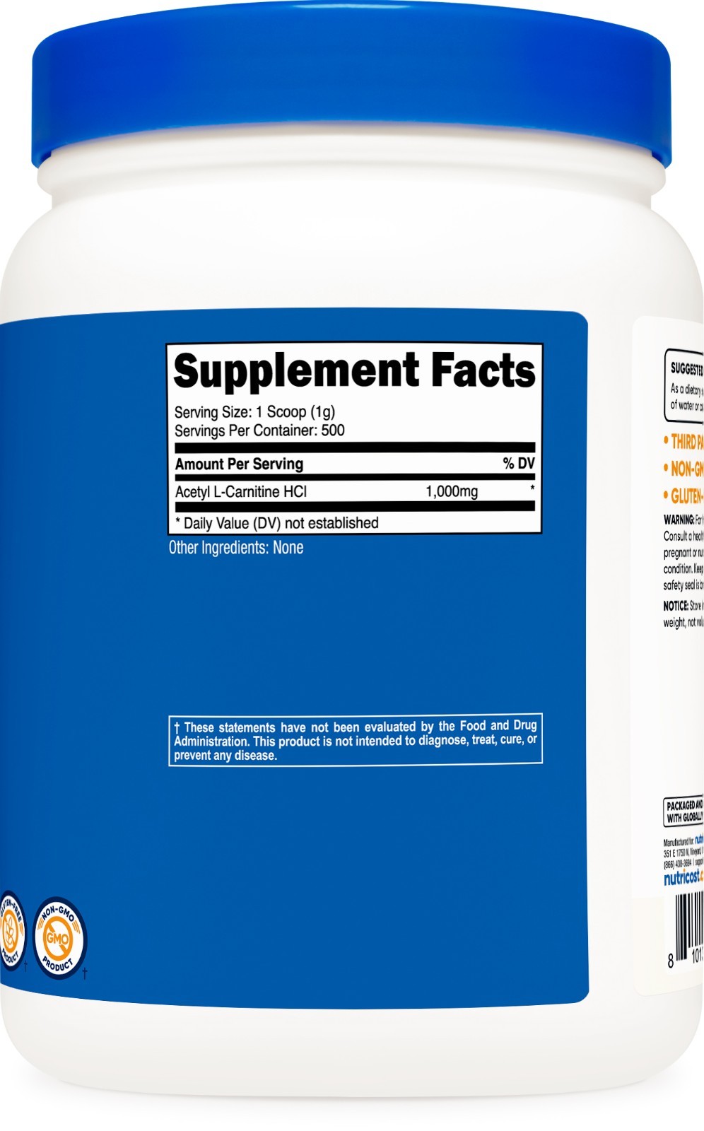 Nutricost Acetyl L-Carnitine Powder – 500 grams (Unflavored)