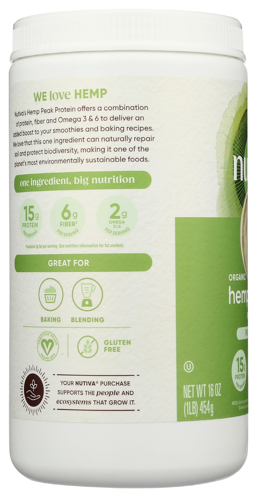 Nutiva Organic Cold Processed Hemp Seed Protein Powder 15g Protein 15 Servings