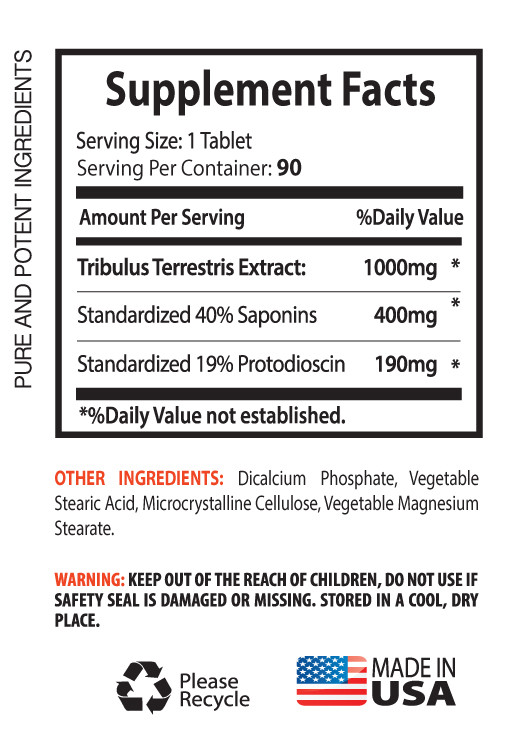TRIBULUS TERRESTRIS Extract 1000mg Sport Edition Testosterone Boost (1Bot 90Ct)