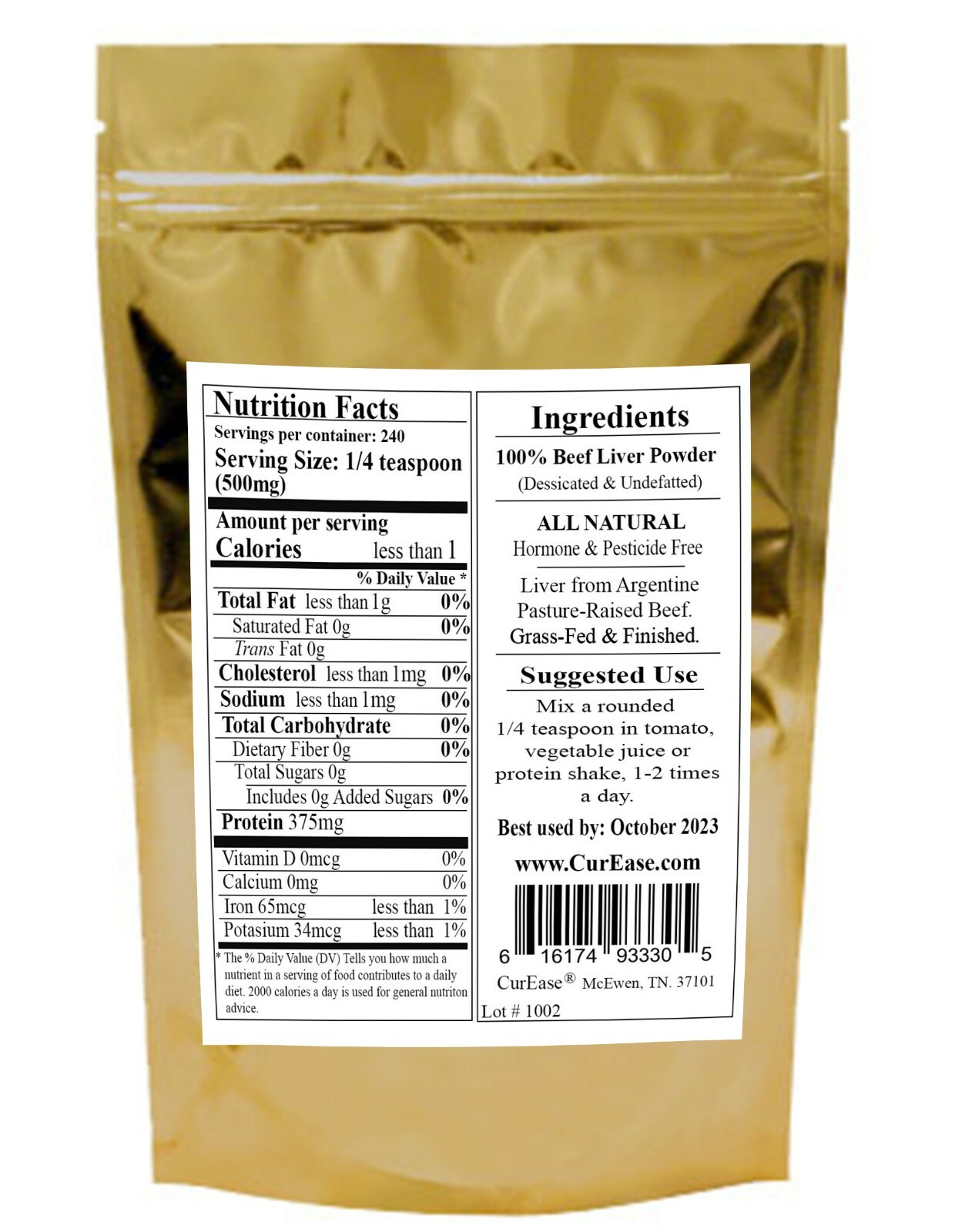 ORGANIC Argentine Desiccated BEEF LIVER Powder UNDEFATTED 240 Servings Grass Fed