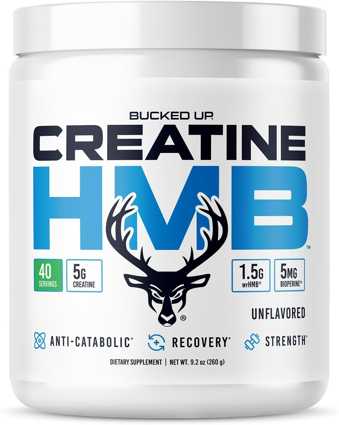 Bucked Up Creatine HMB Powder 40 Servings Unflavored 5g Creatine + myHMB