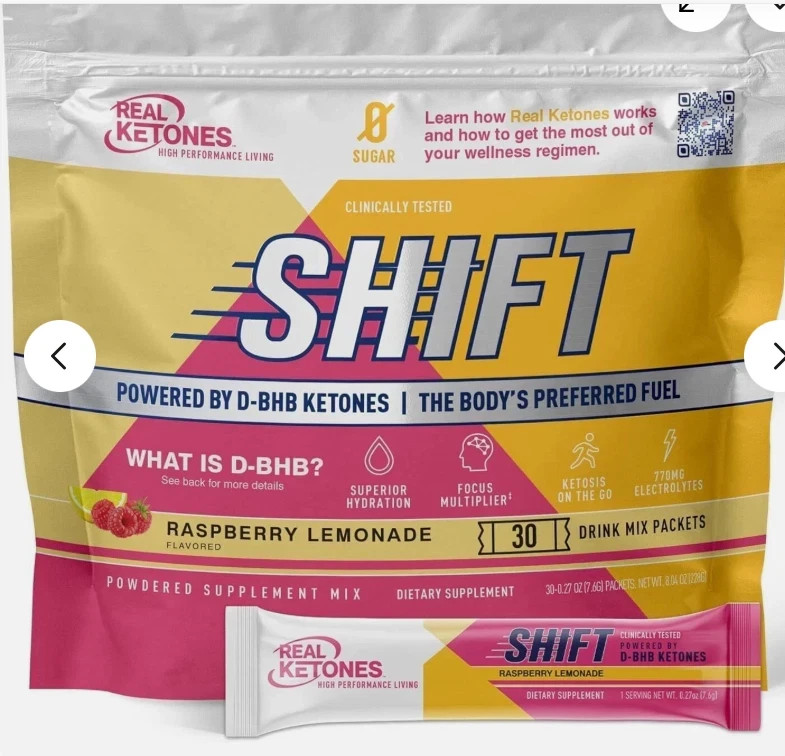 Real Ketones, SHIFT, MCT+BHB Drink Mix Electrolytes Raspberry Lemonade 30 Pack