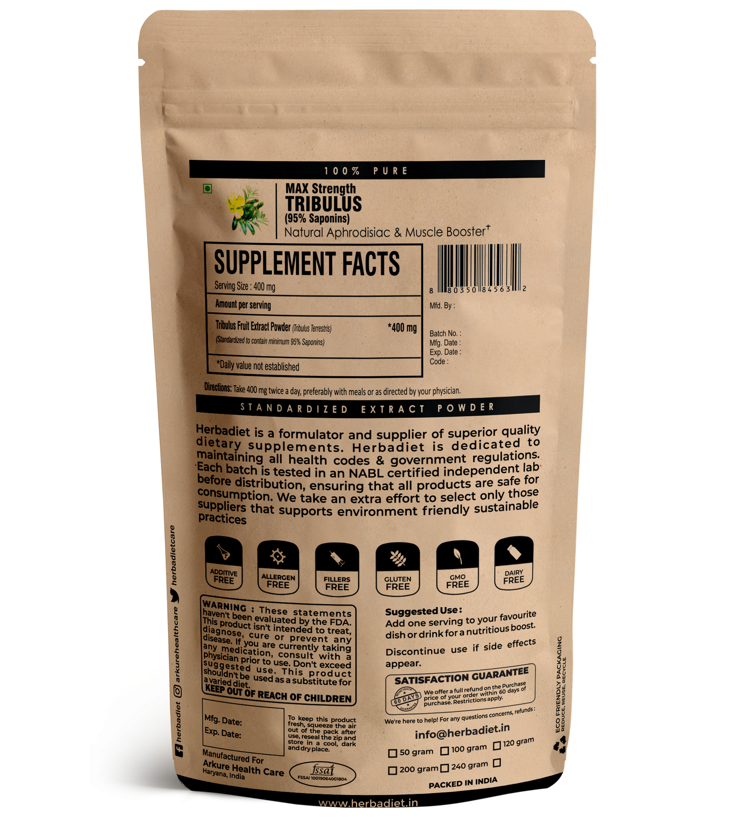 High Strength Tribulus Terrestris Extract 95% Saponins Muscle Enhancer 100g