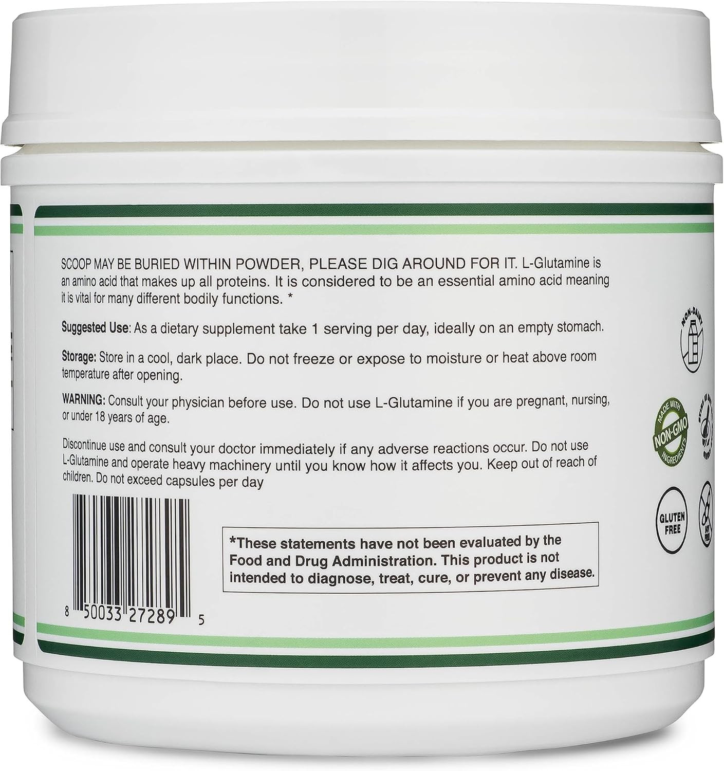 L Glutamine Powder 1.1Lbs (100 Servings of 5 Grams Each – Third Party Tested L-G