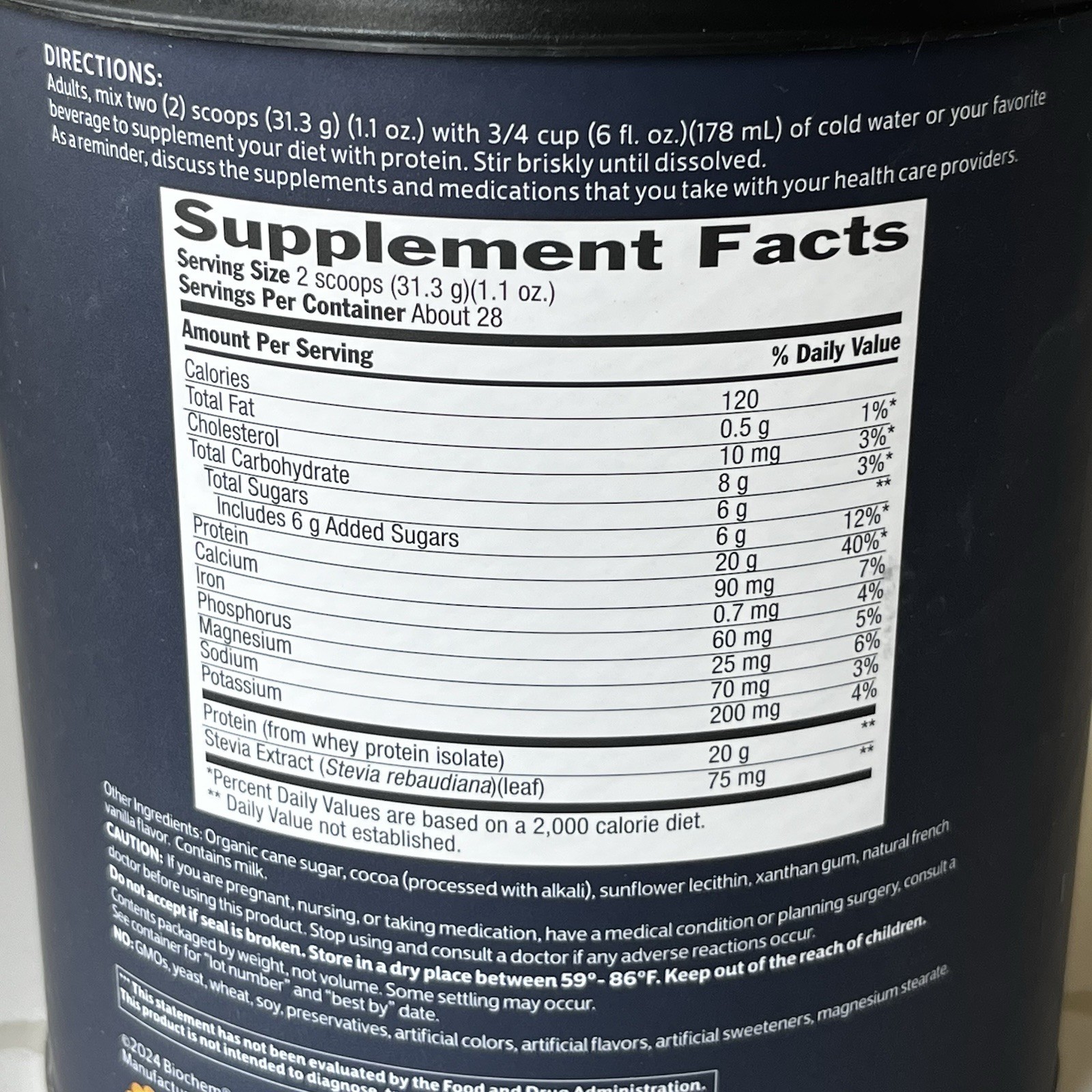 Biochem 100% Whey Protein Isolate – Grass Fed Chocolate 1.9 lbs (878 grams)