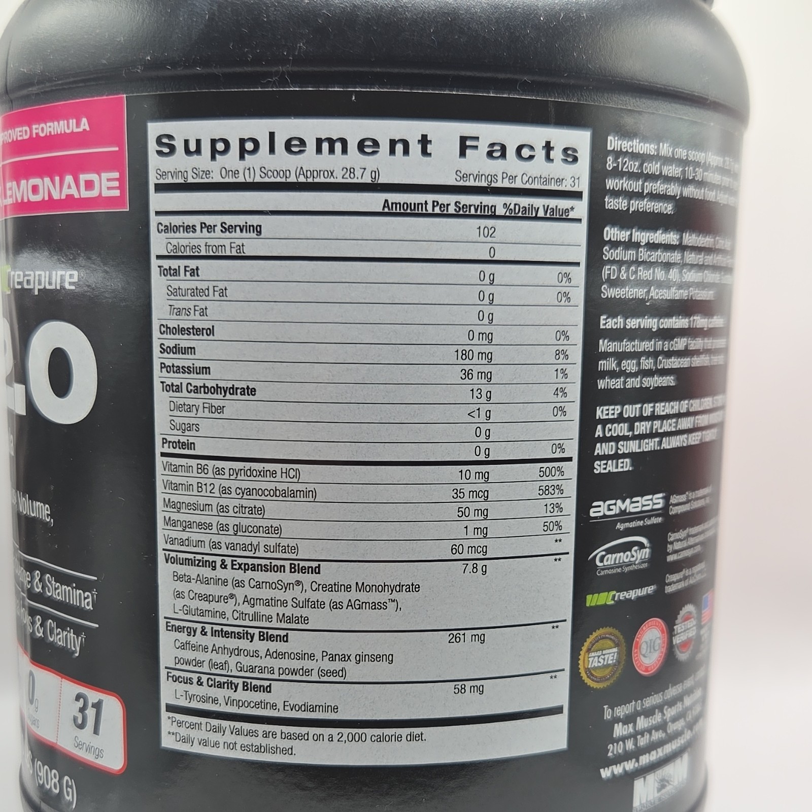 MNM Sports Nutrition FBX 2.0 Pre-Workout Powder Pink Lemonade 2.0 lbs Sugar-Free