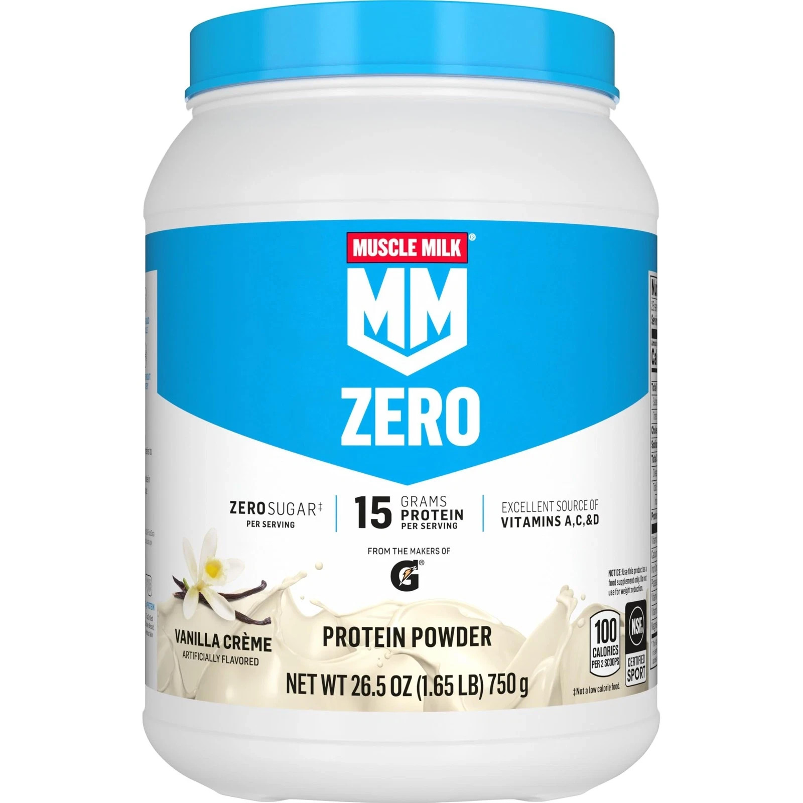 Muscle Milk Zero 100 Calorie Protein Powder Vanilla 15G Protein 1.65 Pound 25