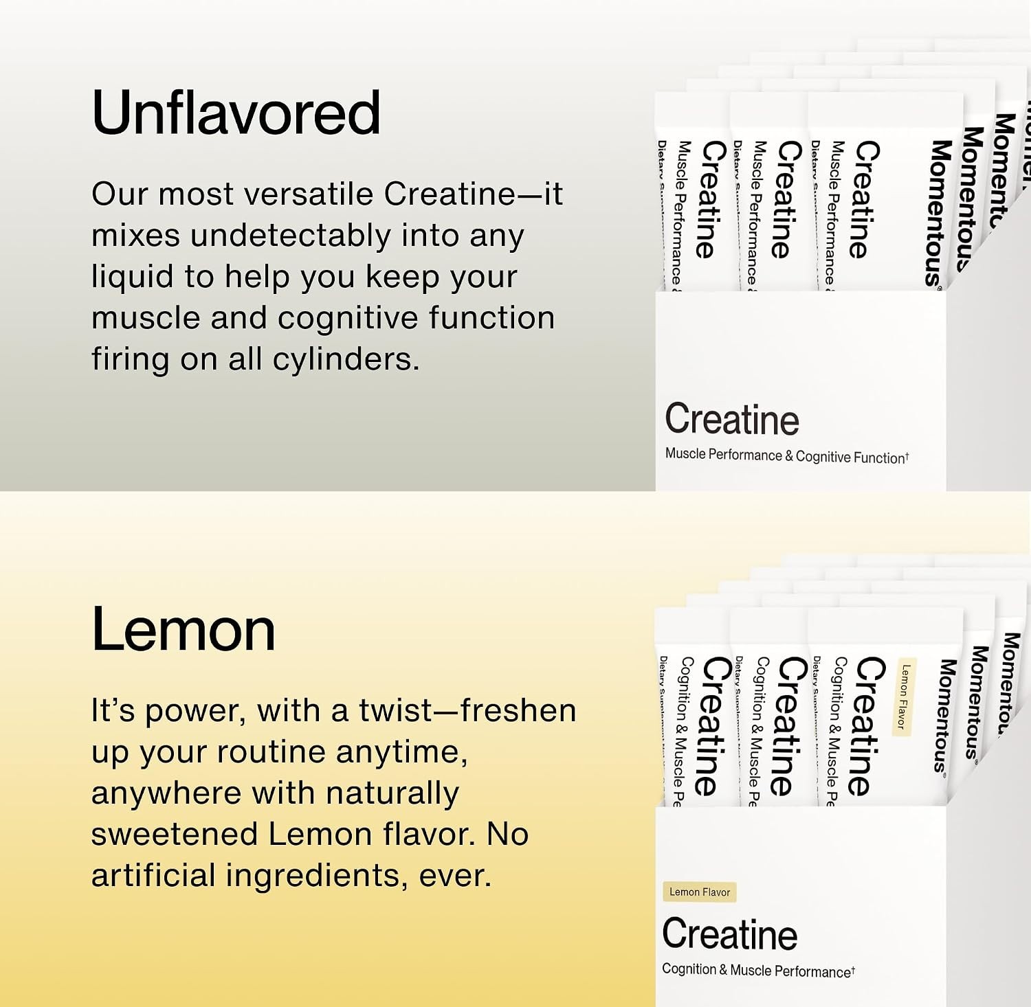 Momentous Creatine Monohydrate Powder Lemon 6.49g Serving 15 Servings NSF