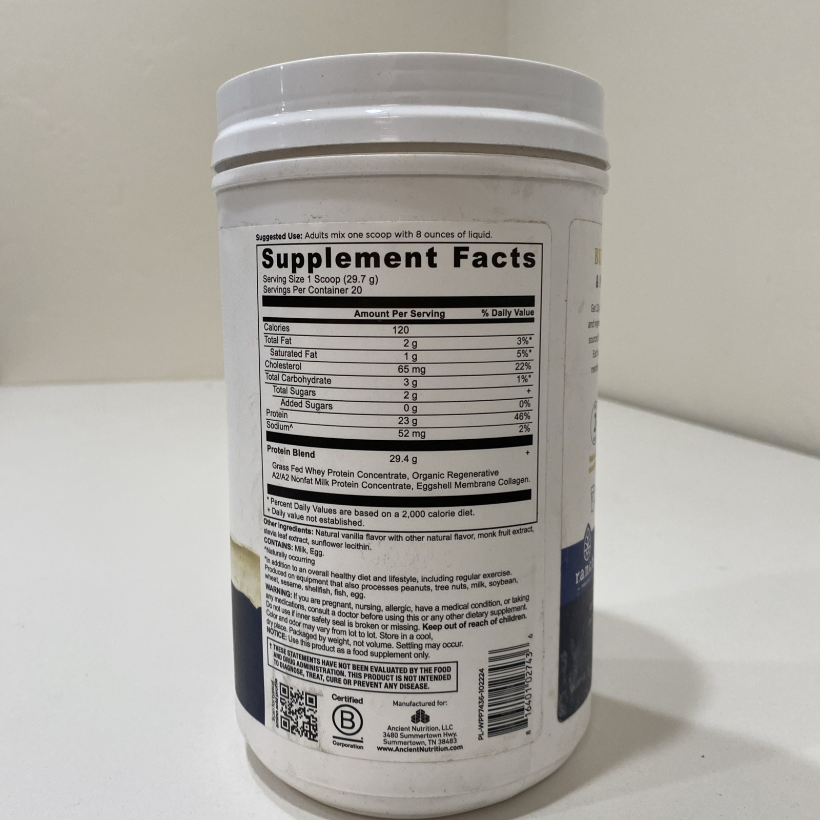 Ancient Nutrition Whey Protein Vanilla Bean 20 Servings, 21oz