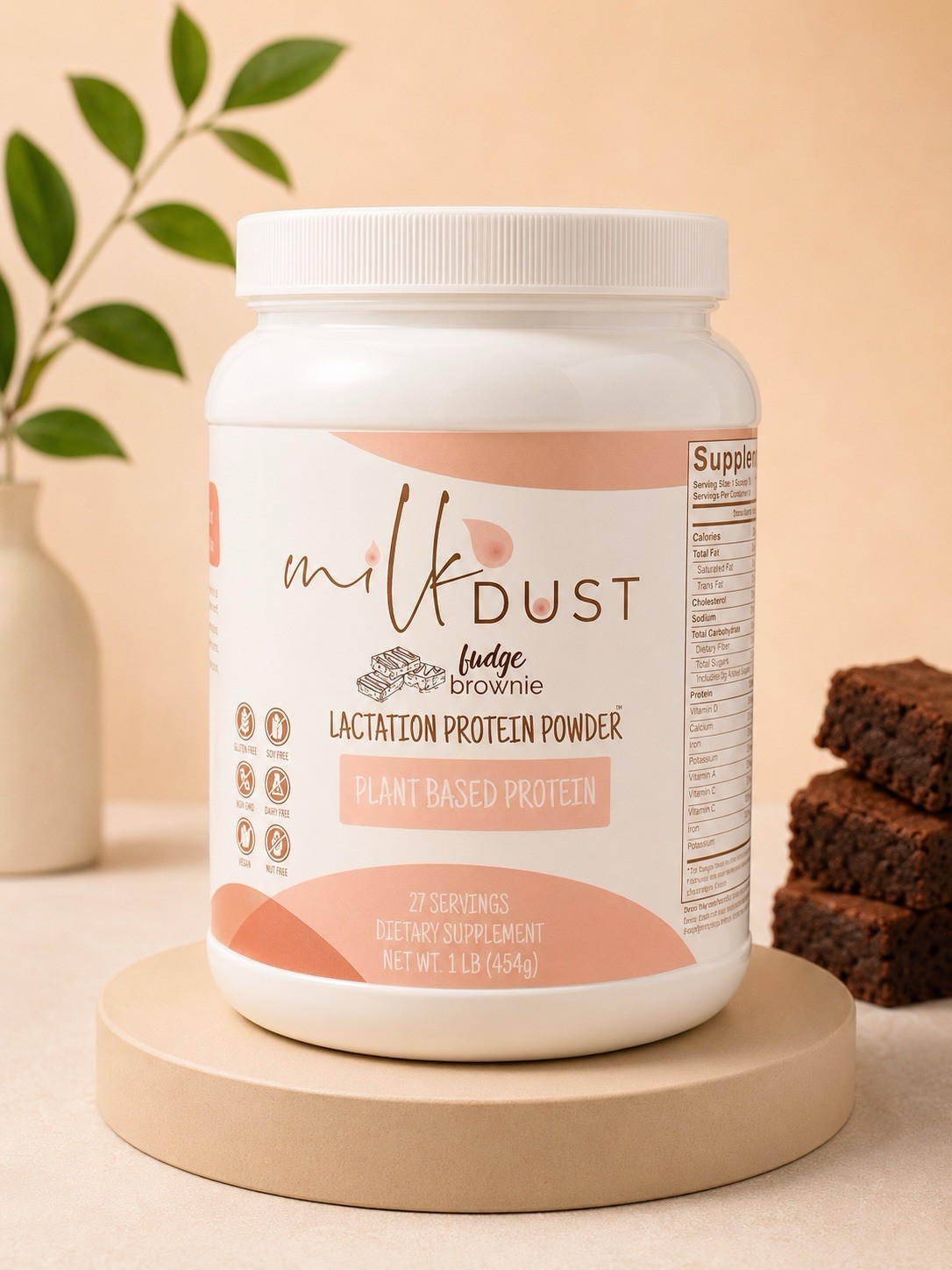 MILK DUST Lactation Protein Powder for Nursing Moms Fudge Brownie 1.45-lbs