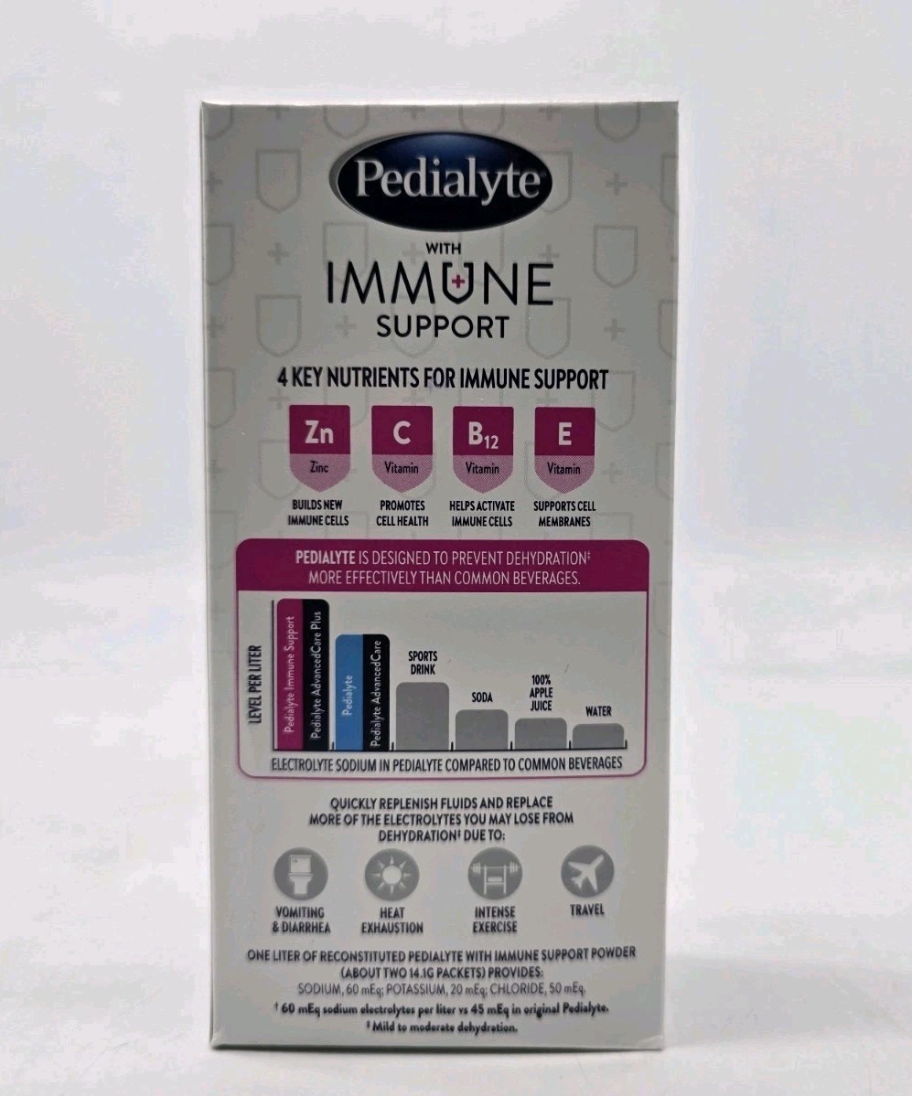 Pedialyte Electrolyte Drink Immune Support Mixed Berry Berry Powder 6Ct ex 12/25