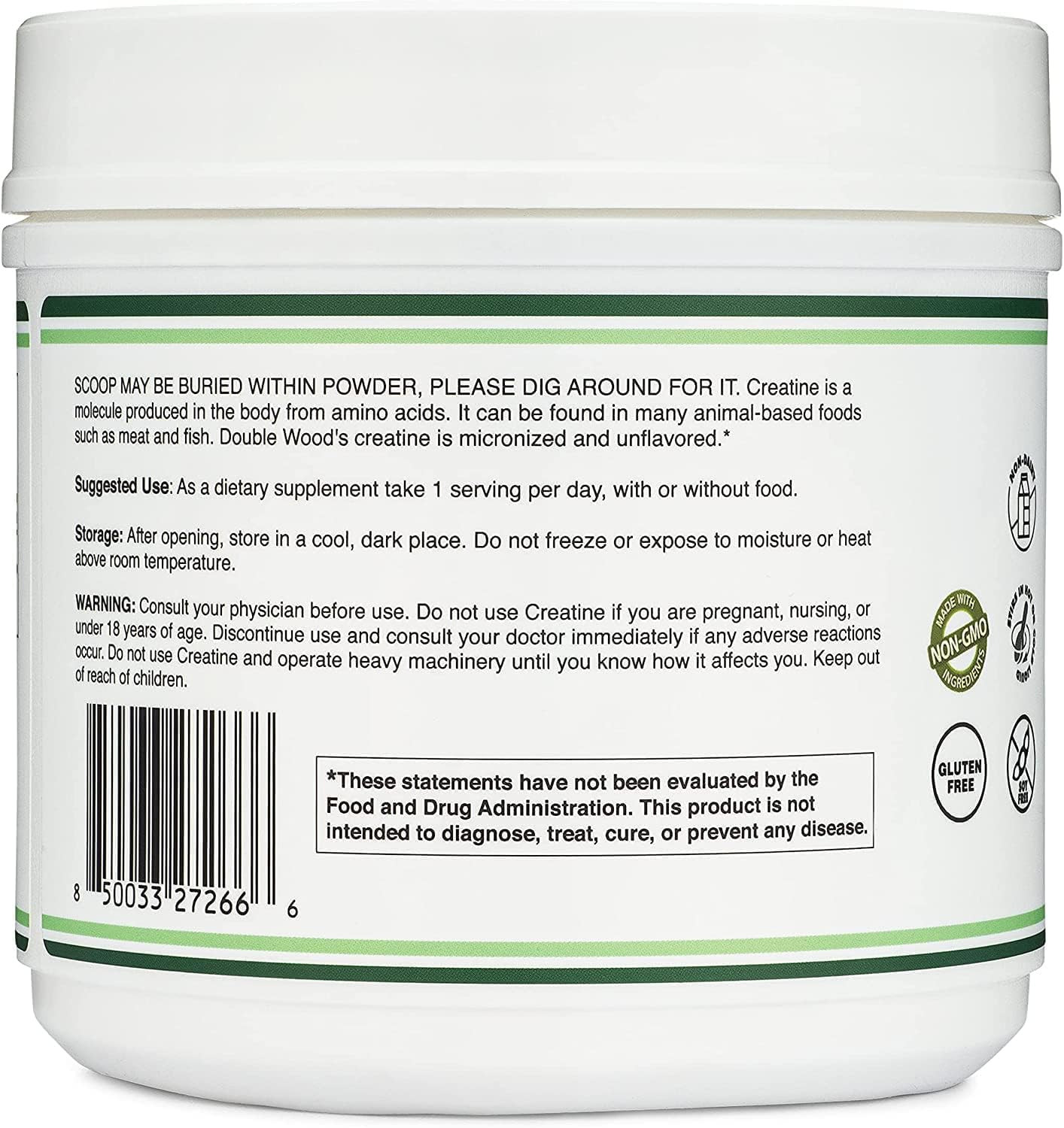 Creatine Monohydrate Powder 1.1Lbs (100 Servings of 5 Grams Each) – No Fillers,