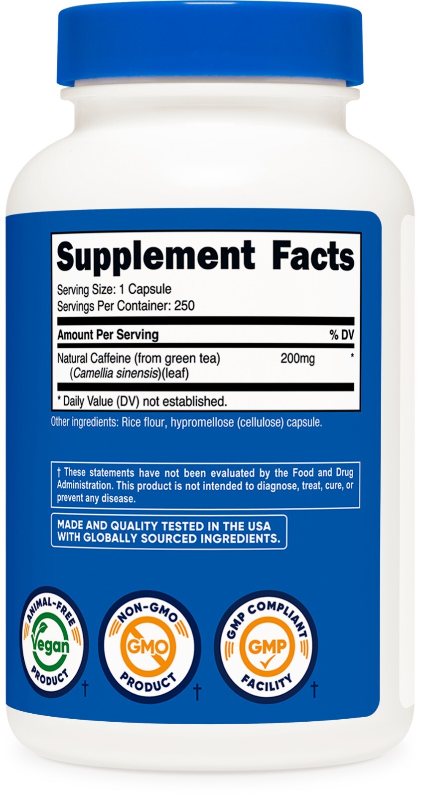 Nutricost Natural Caffeine 200mg, 250 Vegetarian Capsules – Gluten Free, Non-GMO