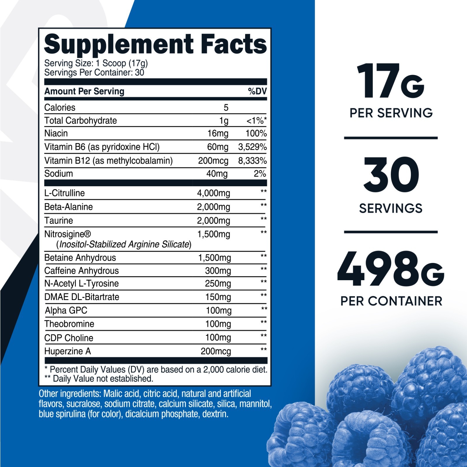 Nutricost Pre-X, Xtreme Pre-Workout Powder Complex, Blue Raspberry, 30 Servings