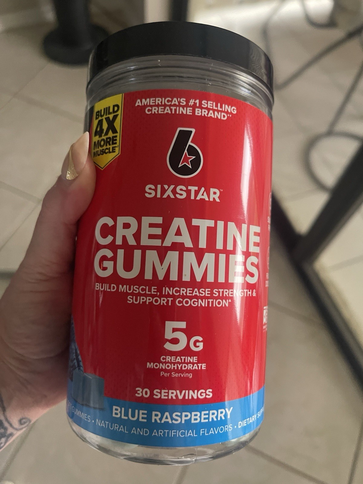 SIXSTAR Creatine Gummies Sugar Free 5g Creatine Monohydrate Blue Raspberry, 90 C