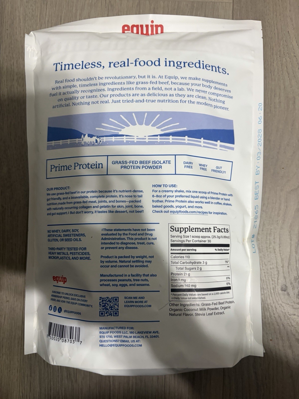 Equip Foods Prime Vanilla Protein Powder Clean, Grass Fed Beef Protein Powder