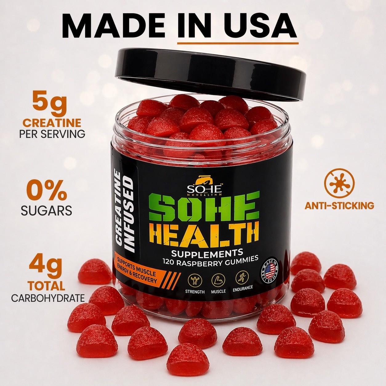 SOHE HEALTH CREATINE GUMMIES – 0.18oz CREATINE MONOHYDRATE PERSERVING,,